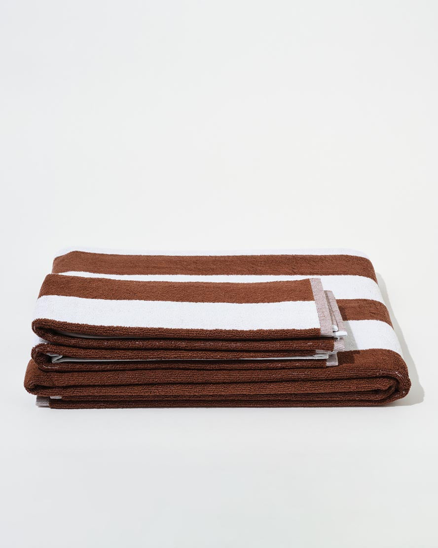 Towel Set Wide Stripe in Brown