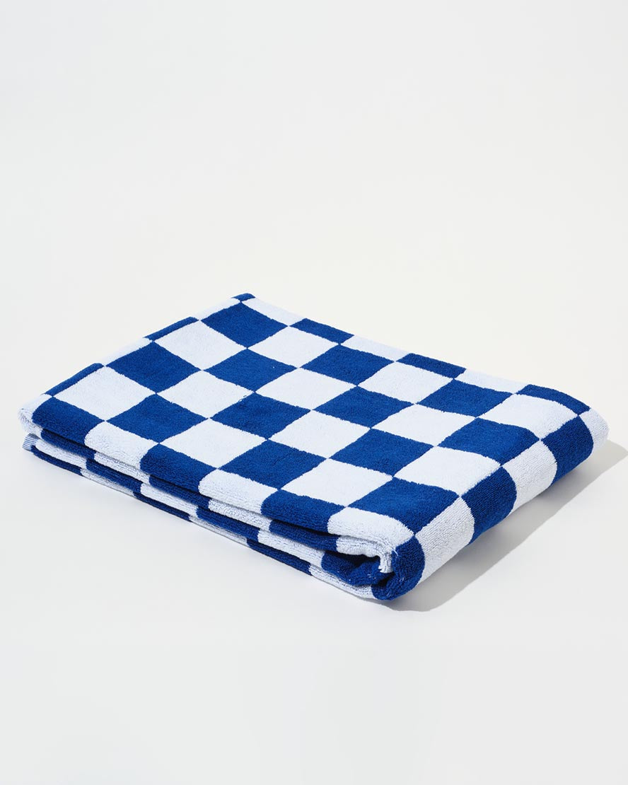 Towel Set Big Check in Cobalt