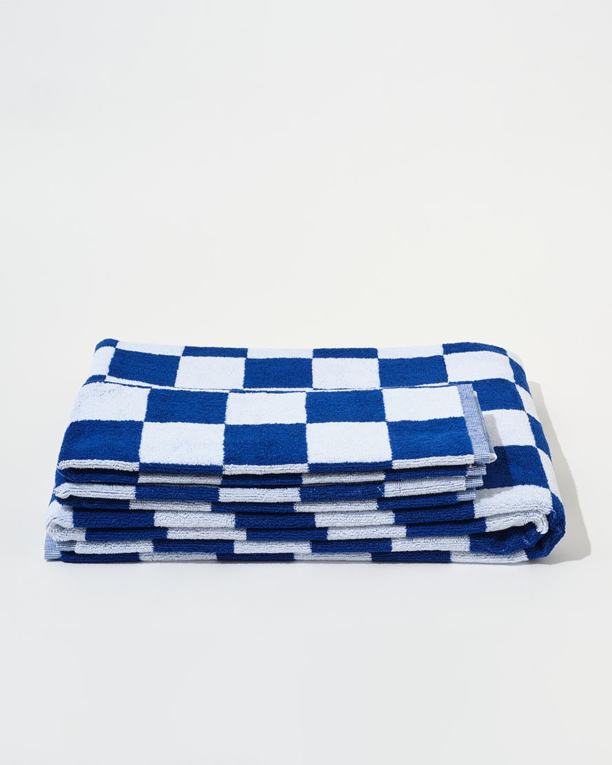 Towel Set Big Check in Cobalt